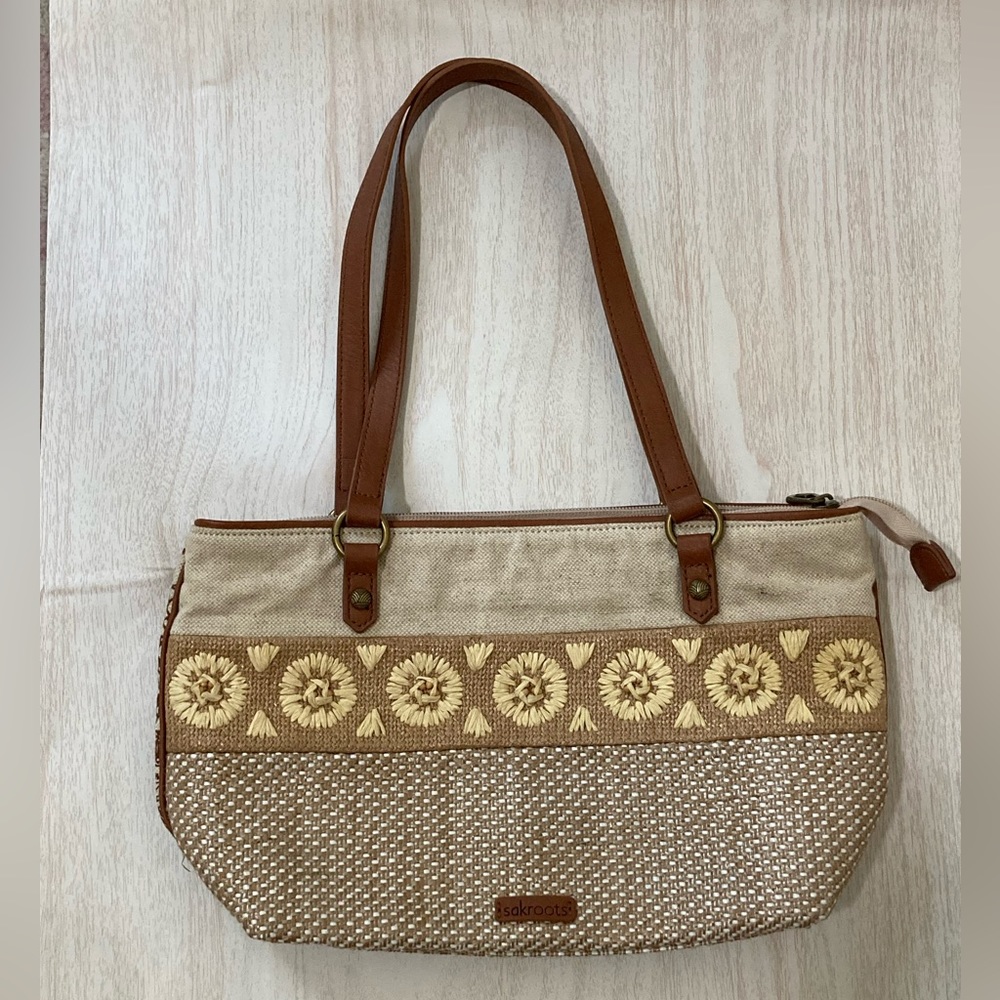 Sakroots Ellis Small Satchel Shoulder Bag -  Beaded Tan Safari